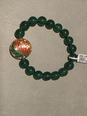 Brighton Green Beaded Bracelet Enamel Leaf Charm Tropical NEw